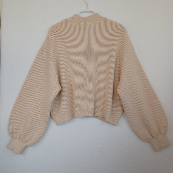 Mango Sweater Cream Cropped Chunky Knit Pullover Pocket & Zip Detail Womens Med - Picture 5 of 7